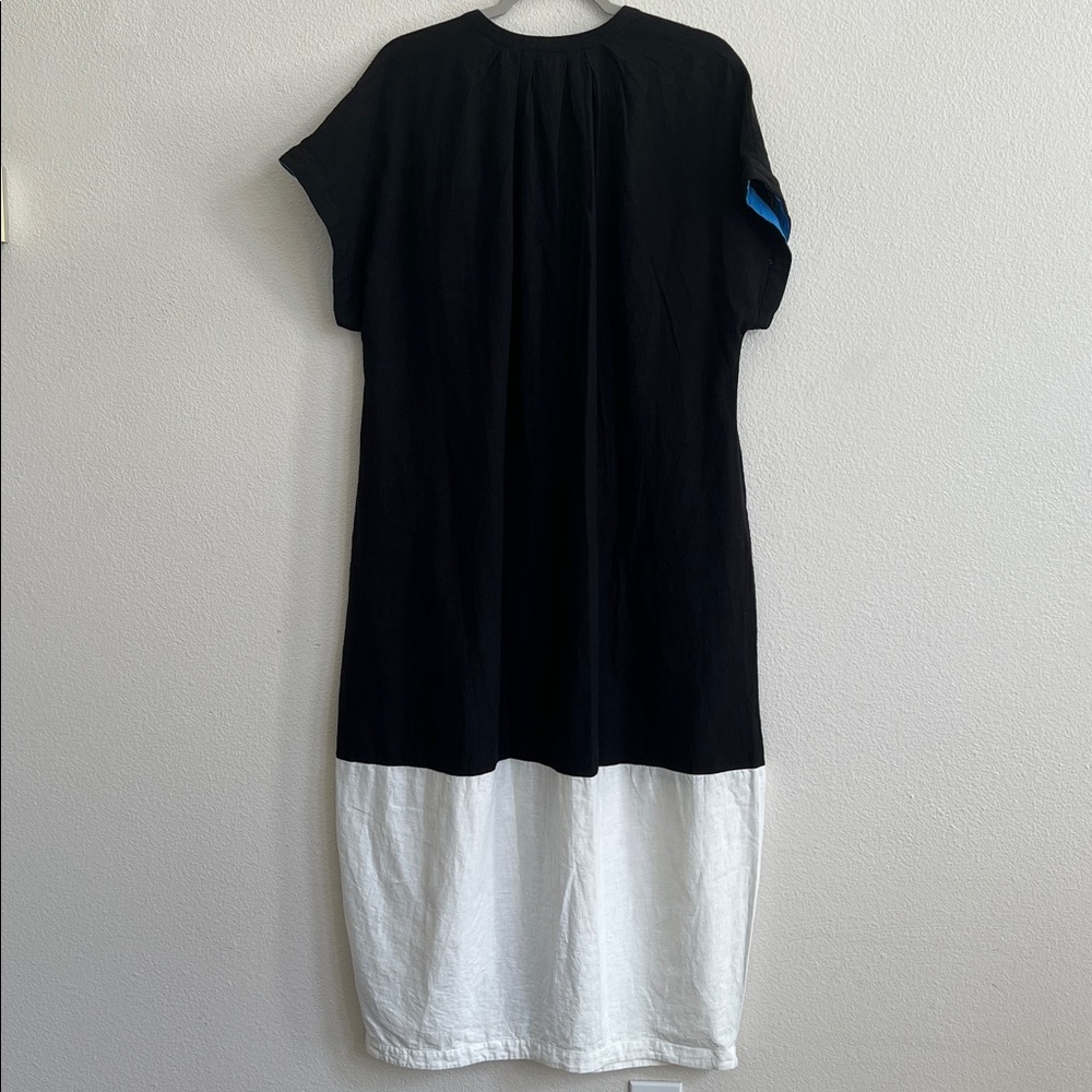 ANTHROPOLOGIE Short Sleeve Collared Linen Maxi Shirt Dress Colorblock W&B XS - Picture 6 of 15